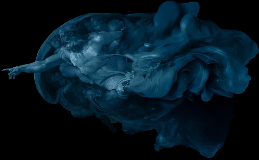 Gott aus der Erschaffung Adams von Michelangelo, blau eingefärbt