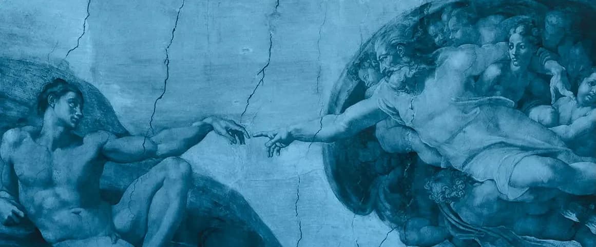 Die Erschaffung Adams von Michelangelo, blau eingefärbt